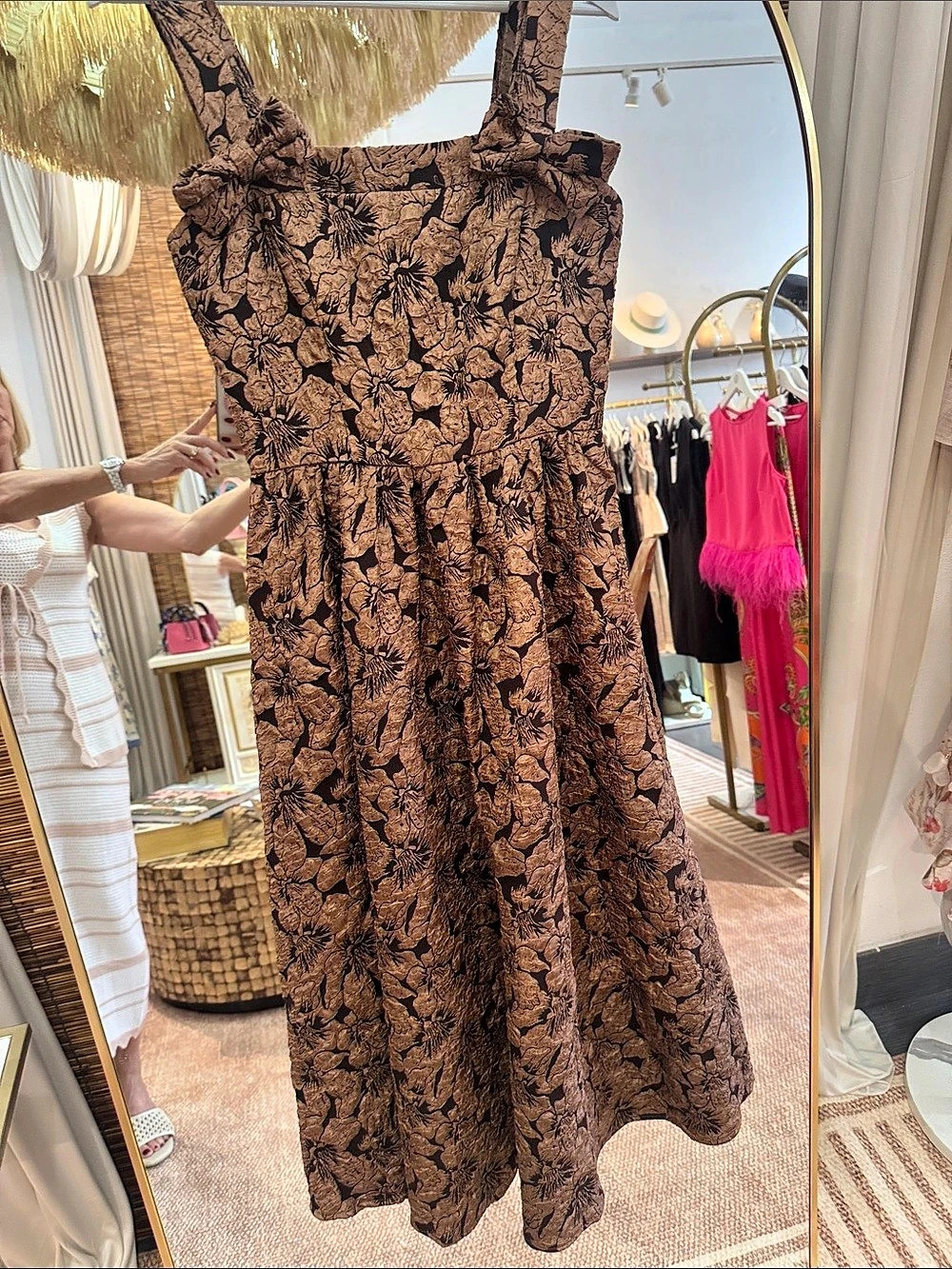Flying Tomato Truffle Botanic Grace Woven Midi Dress Brown & Black